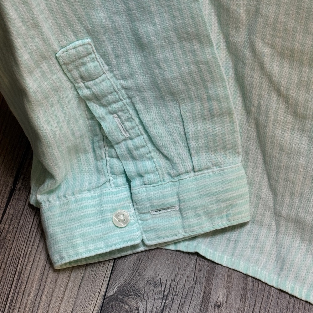 L.L. Bean Women's Mint Green striped Pleated Front Long Sleeve Blouse Size Large - Picture 3 of 7